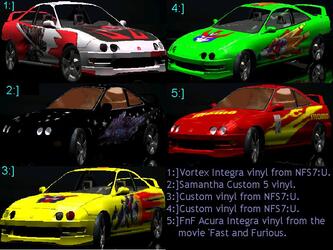Honda Integra Type-R with Fast & Furious, Vortex and few other skins from NFS:UG (round headlights)